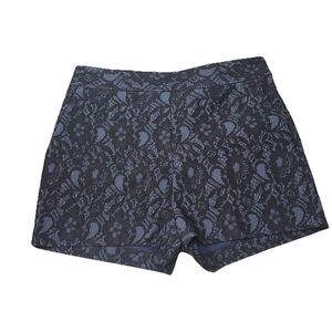 Express Black Blue Lace Floral Flat Front Shorts Pockets Size 10 Womens